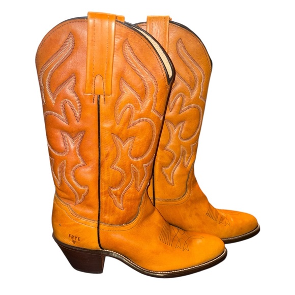 Frye Shoes - Frye Women's Leather Vintage Western Heeled Cowgirl Boots In Orange/Butterscotch